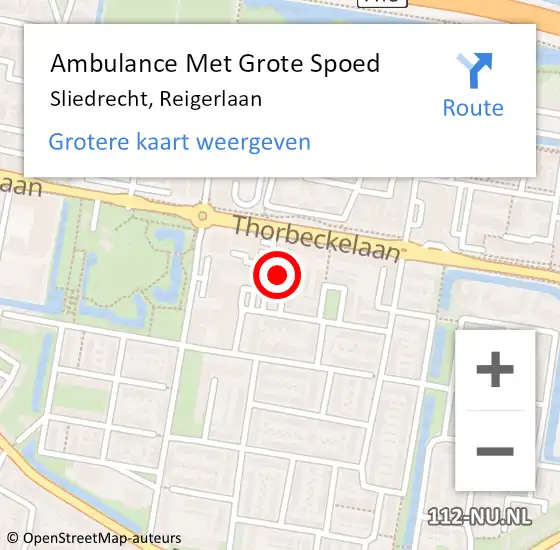 Locatie op kaart van de 112 melding: Ambulance Met Grote Spoed Naar Sliedrecht, Reigerlaan op 18 juni 2024 23:01