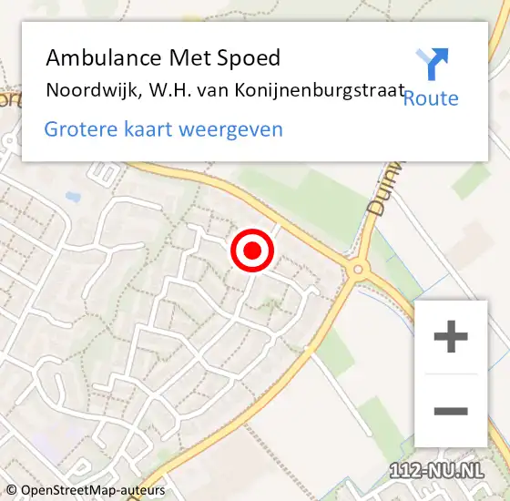 Locatie op kaart van de 112 melding: Ambulance Met Spoed Naar Noordwijk, W.H. van Konijnenburgstraat op 18 juni 2024 23:02