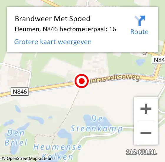 Locatie op kaart van de 112 melding: Brandweer Met Spoed Naar Heumen, N846 hectometerpaal: 16 op 18 juni 2024 23:06