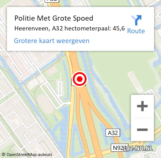 Locatie op kaart van de 112 melding: Politie Met Grote Spoed Naar Heerenveen, A32 hectometerpaal: 45,6 op 18 juni 2024 23:30