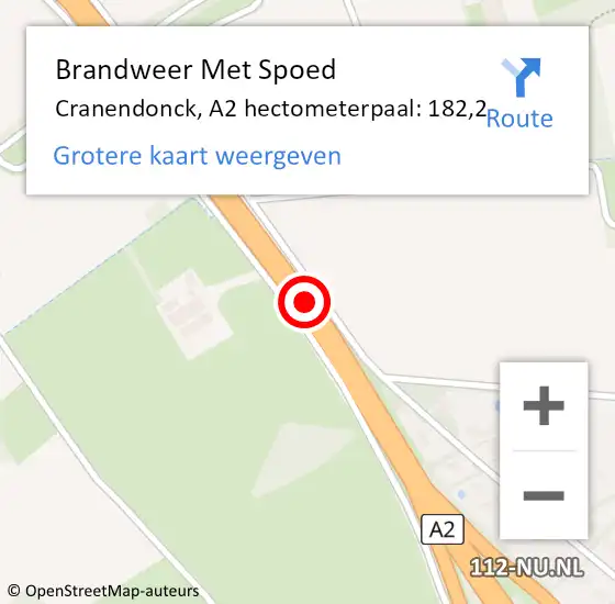 Locatie op kaart van de 112 melding: Brandweer Met Spoed Naar Cranendonck, A2 hectometerpaal: 182,2 op 18 juni 2024 23:45