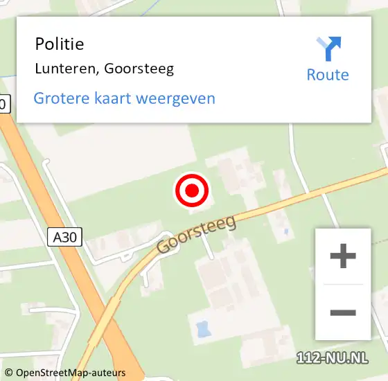 Locatie op kaart van de 112 melding: Politie Lunteren, Goorsteeg op 19 juni 2024 00:00