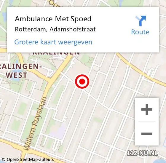 Locatie op kaart van de 112 melding: Ambulance Met Spoed Naar Rotterdam, Adamshofstraat op 19 juni 2024 00:31