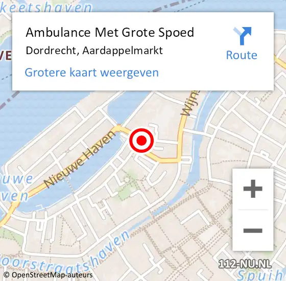 Locatie op kaart van de 112 melding: Ambulance Met Grote Spoed Naar Dordrecht, Aardappelmarkt op 19 juni 2024 00:40