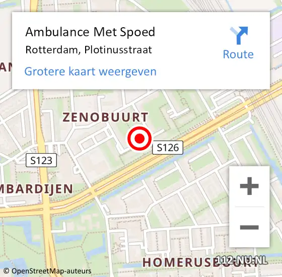 Locatie op kaart van de 112 melding: Ambulance Met Spoed Naar Rotterdam, Plotinusstraat op 19 juni 2024 00:47