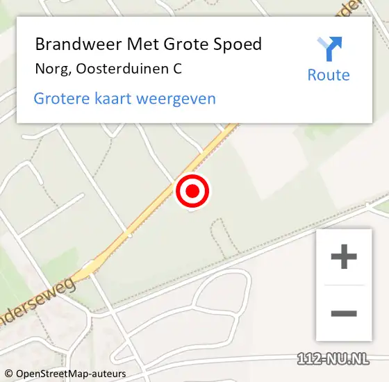 Locatie op kaart van de 112 melding: Brandweer Met Grote Spoed Naar Norg, Oosterduinen C op 19 juni 2024 00:57