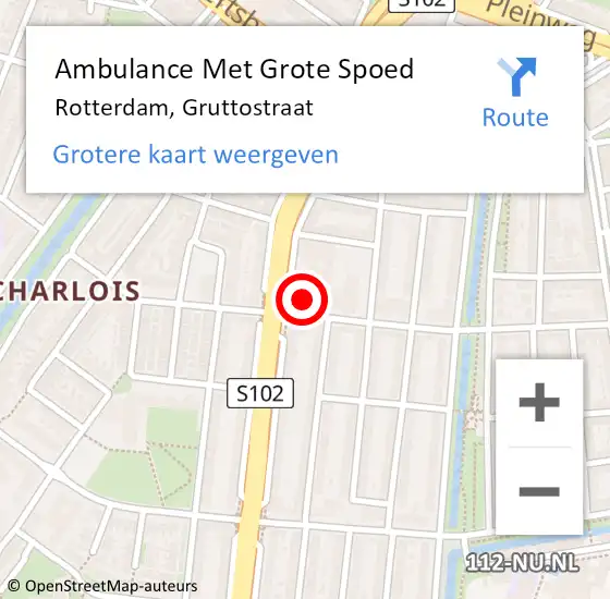 Locatie op kaart van de 112 melding: Ambulance Met Grote Spoed Naar Rotterdam, Gruttostraat op 19 juni 2024 01:00