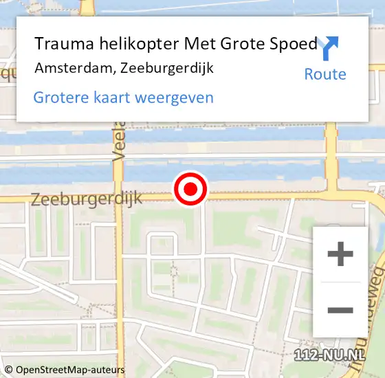 Locatie op kaart van de 112 melding: Trauma helikopter Met Grote Spoed Naar Amsterdam, Zeeburgerdijk op 19 juni 2024 02:12