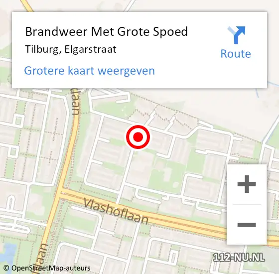 Locatie op kaart van de 112 melding: Brandweer Met Grote Spoed Naar Tilburg, Elgarstraat op 19 juni 2024 02:17