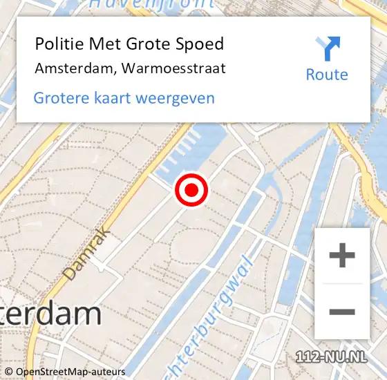 Locatie op kaart van de 112 melding: Politie Met Grote Spoed Naar Amsterdam, Warmoesstraat op 19 juni 2024 02:23