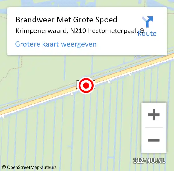 Locatie op kaart van de 112 melding: Brandweer Met Grote Spoed Naar Krimpenerwaard, N210 hectometerpaal: 9 op 19 juni 2024 02:32