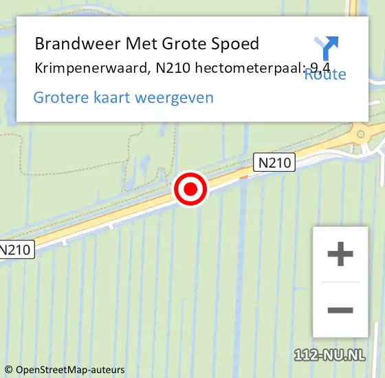 Locatie op kaart van de 112 melding: Brandweer Met Grote Spoed Naar Krimpenerwaard, N210 hectometerpaal: 9,4 op 19 juni 2024 02:34