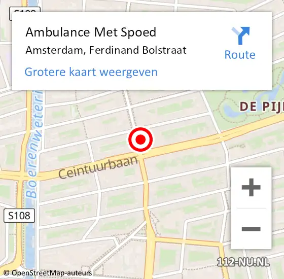 Locatie op kaart van de 112 melding: Ambulance Met Spoed Naar Amsterdam, Ferdinand Bolstraat op 19 juni 2024 02:39