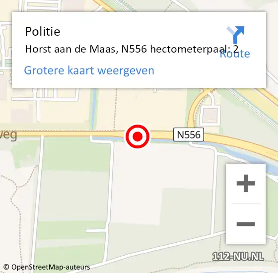 Locatie op kaart van de 112 melding: Politie Horst aan de Maas, N556 hectometerpaal: 2 op 19 juni 2024 03:41