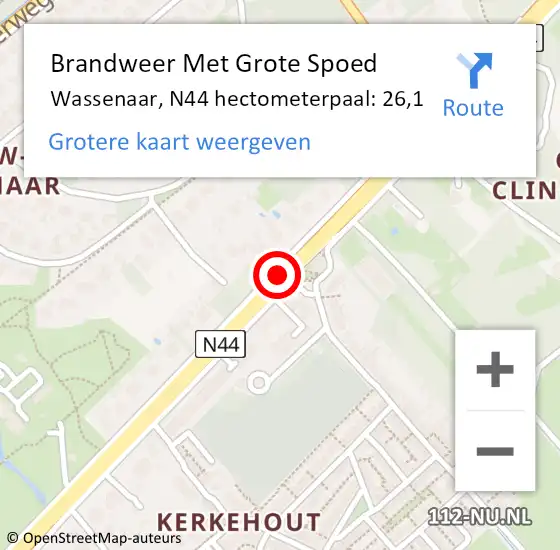 Locatie op kaart van de 112 melding: Brandweer Met Grote Spoed Naar Wassenaar, N44 hectometerpaal: 26,1 op 19 juni 2024 04:16