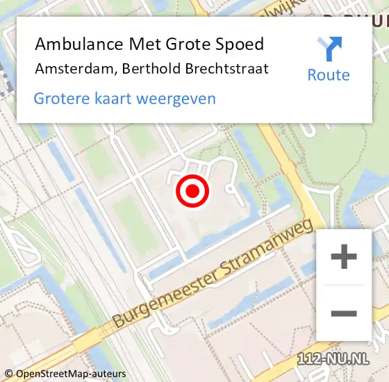 Locatie op kaart van de 112 melding: Ambulance Met Grote Spoed Naar Amsterdam, Berthold Brechtstraat op 19 juni 2024 05:17