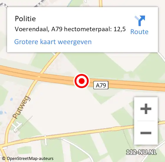 Locatie op kaart van de 112 melding: Politie Voerendaal, A79 hectometerpaal: 12,5 op 19 juni 2024 06:53