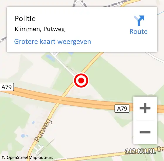 Locatie op kaart van de 112 melding: Politie Klimmen, Putweg op 19 juni 2024 07:15