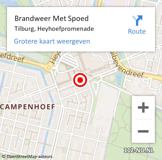 Locatie op kaart van de 112 melding: Brandweer Met Spoed Naar Tilburg, Heyhoefpromenade op 19 juni 2024 07:26