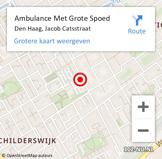 Locatie op kaart van de 112 melding: Ambulance Met Grote Spoed Naar Den Haag, Jacob Catsstraat op 19 juni 2024 07:52