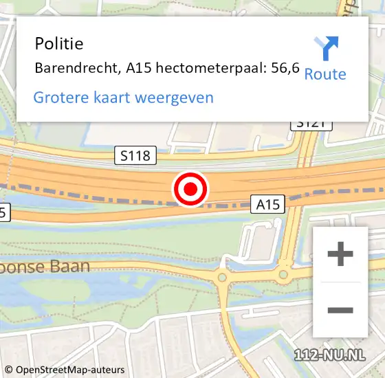 Locatie op kaart van de 112 melding: Politie Albrandswaard, A15 hectometerpaal: 56,6 op 19 juni 2024 08:06