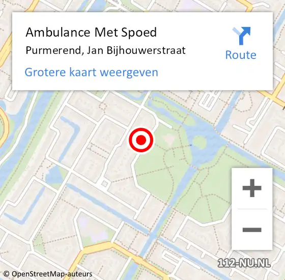 Locatie op kaart van de 112 melding: Ambulance Met Spoed Naar Purmerend, Jan Bijhouwerstraat op 19 juni 2024 08:16