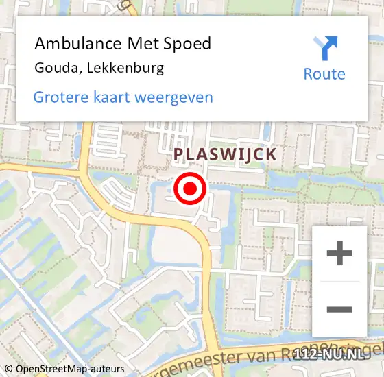 Locatie op kaart van de 112 melding: Ambulance Met Spoed Naar Gouda, Lekkenburg op 19 juni 2024 08:47