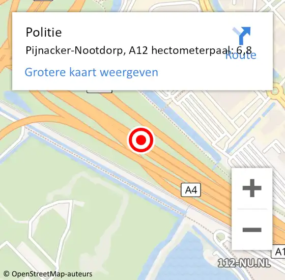 Locatie op kaart van de 112 melding: Politie Pijnacker-Nootdorp, A12 hectometerpaal: 6,8 op 19 juni 2024 09:06