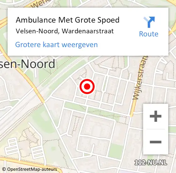 Locatie op kaart van de 112 melding: Ambulance Met Grote Spoed Naar Velsen-Noord, Wardenaarstraat op 19 juni 2024 09:13