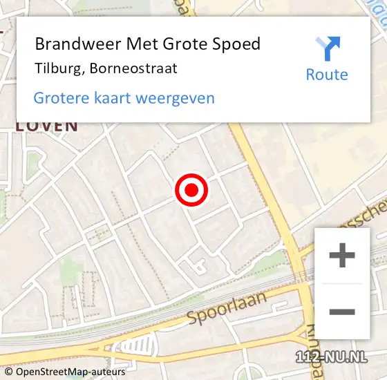 Locatie op kaart van de 112 melding: Brandweer Met Grote Spoed Naar Tilburg, Borneostraat op 19 juni 2024 09:14