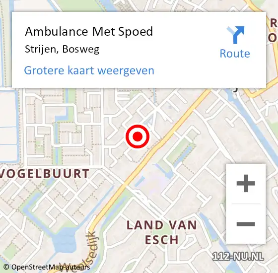 Locatie op kaart van de 112 melding: Ambulance Met Spoed Naar Strijen, Bosweg op 19 juni 2024 09:27