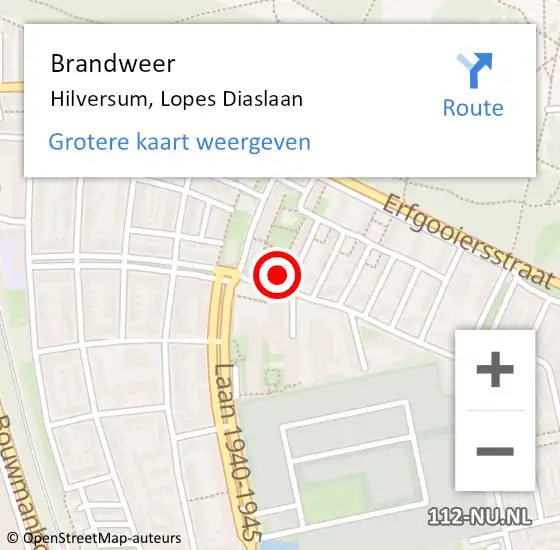 Locatie op kaart van de 112 melding: Brandweer Hilversum, Lopes Diaslaan op 19 juni 2024 09:28