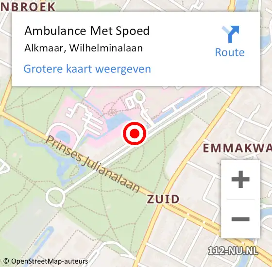 Locatie op kaart van de 112 melding: Ambulance Met Spoed Naar Alkmaar, Wilhelminalaan op 19 juni 2024 09:56