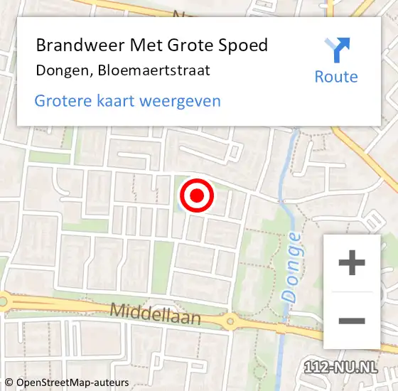 Locatie op kaart van de 112 melding: Brandweer Met Grote Spoed Naar Dongen, Bloemaertstraat op 19 juni 2024 10:04