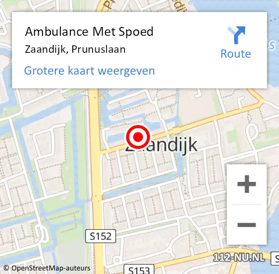 Locatie op kaart van de 112 melding: Ambulance Met Spoed Naar Zaandijk, Prunuslaan op 19 juni 2024 10:07