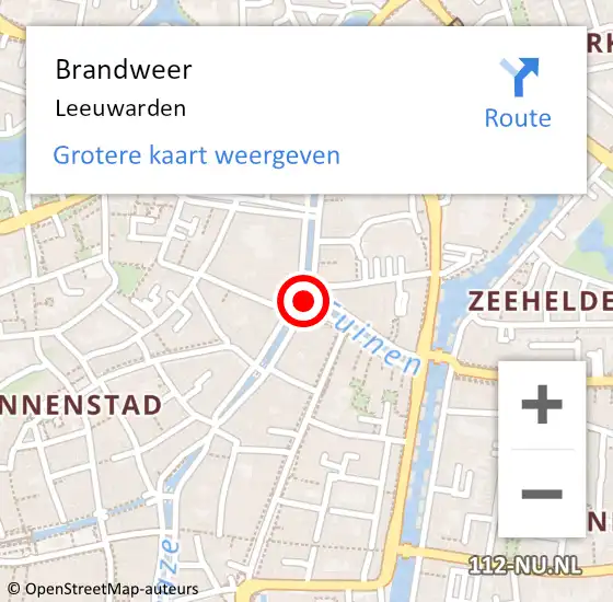 Locatie op kaart van de 112 melding: Brandweer Leeuwarden op 19 juni 2024 10:08