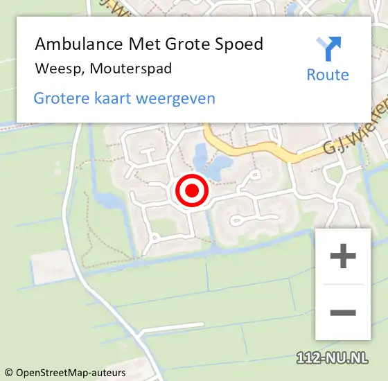 Locatie op kaart van de 112 melding: Ambulance Met Grote Spoed Naar Weesp, Mouterspad op 19 juni 2024 10:09