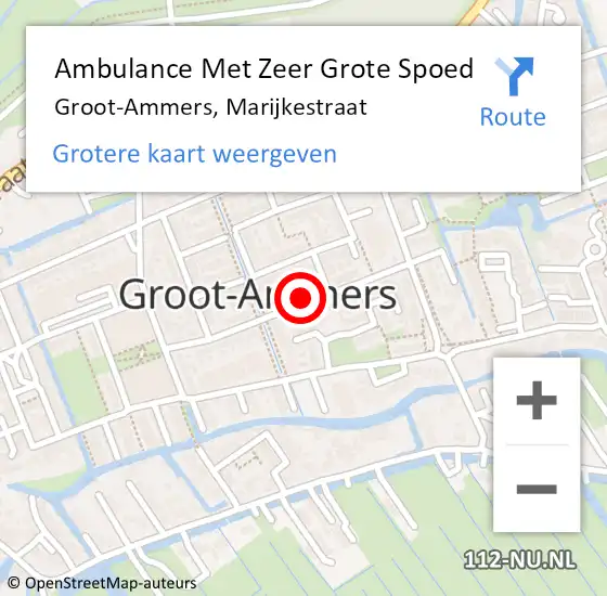 Locatie op kaart van de 112 melding: Ambulance Met Zeer Grote Spoed Naar Groot-Ammers, Marijkestraat op 19 juni 2024 10:16