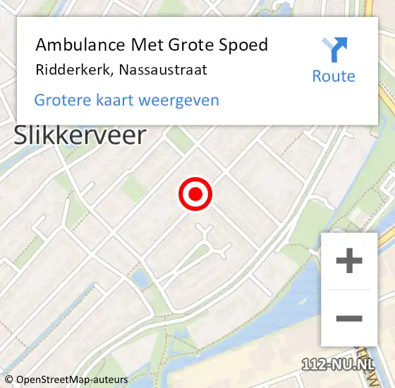 Locatie op kaart van de 112 melding: Ambulance Met Grote Spoed Naar Ridderkerk, Nassaustraat op 19 juni 2024 10:16