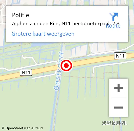 Locatie op kaart van de 112 melding: Politie Alphen aan den Rijn, N11 hectometerpaal: 7,3 op 19 juni 2024 10:23