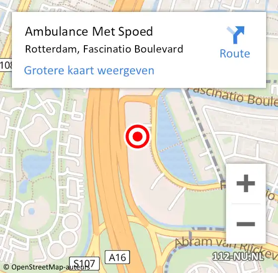 Locatie op kaart van de 112 melding: Ambulance Met Spoed Naar Rotterdam, Fascinatio Boulevard op 19 juni 2024 10:24