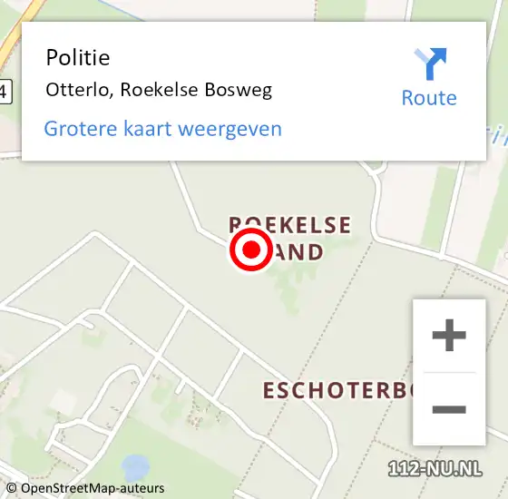 Locatie op kaart van de 112 melding: Politie Otterlo, Roekelse Bosweg op 19 juni 2024 10:24