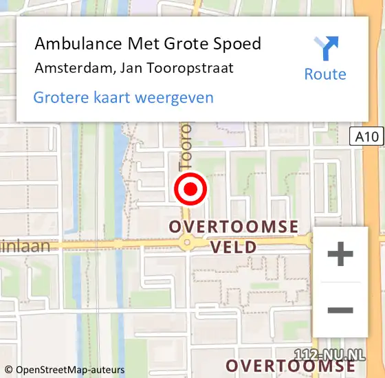 Locatie op kaart van de 112 melding: Ambulance Met Grote Spoed Naar Amsterdam, Jan Tooropstraat op 19 juni 2024 10:31