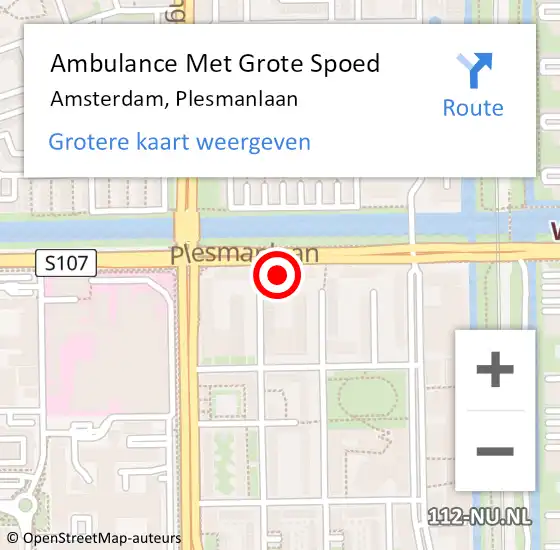 Locatie op kaart van de 112 melding: Ambulance Met Grote Spoed Naar Amsterdam, Plesmanlaan op 19 juni 2024 10:34