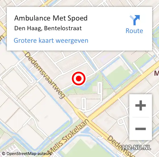 Locatie op kaart van de 112 melding: Ambulance Met Spoed Naar Den Haag, Bentelostraat op 19 juni 2024 10:42