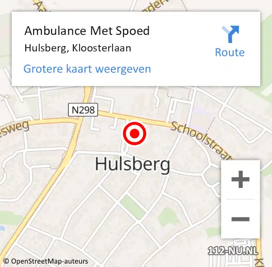 Locatie op kaart van de 112 melding: Ambulance Met Spoed Naar Hulsberg, Kloosterlaan op 10 oktober 2014 00:31