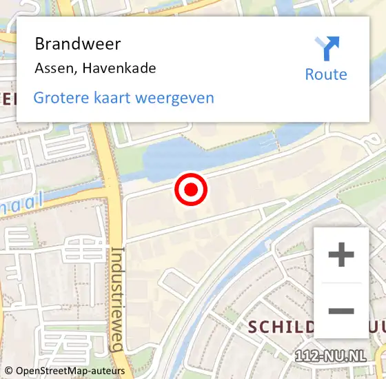 Locatie op kaart van de 112 melding: Brandweer Assen, Havenkade op 19 juni 2024 11:02