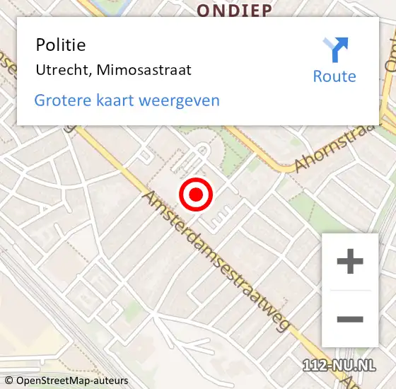 Locatie op kaart van de 112 melding: Politie Utrecht, Mimosastraat op 19 juni 2024 11:14