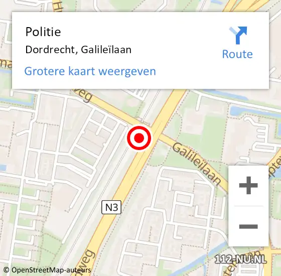 Locatie op kaart van de 112 melding: Politie Dordrecht, Galileïlaan op 19 juni 2024 11:35