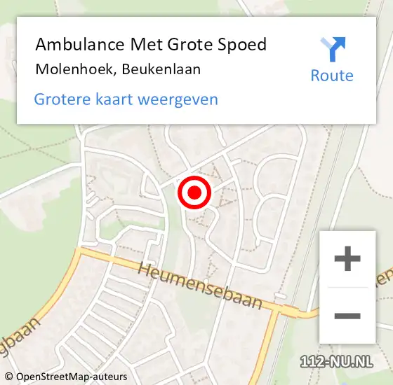 Locatie op kaart van de 112 melding: Ambulance Met Grote Spoed Naar Molenhoek, Beukenlaan op 19 juni 2024 11:36